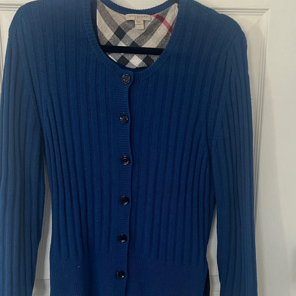 Burberry Royal Blue Ribbed Button-Front Cardigan - Picture 5 of 11